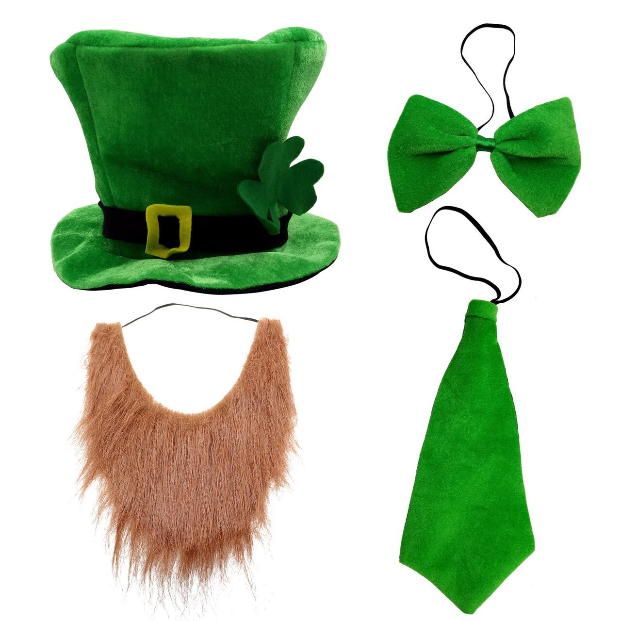 St. Patrick's Day Party Costume Suit Hat, Bow, Bow Tie, Beard, Scarf (Hat, Beard, Tie, Bow tie)